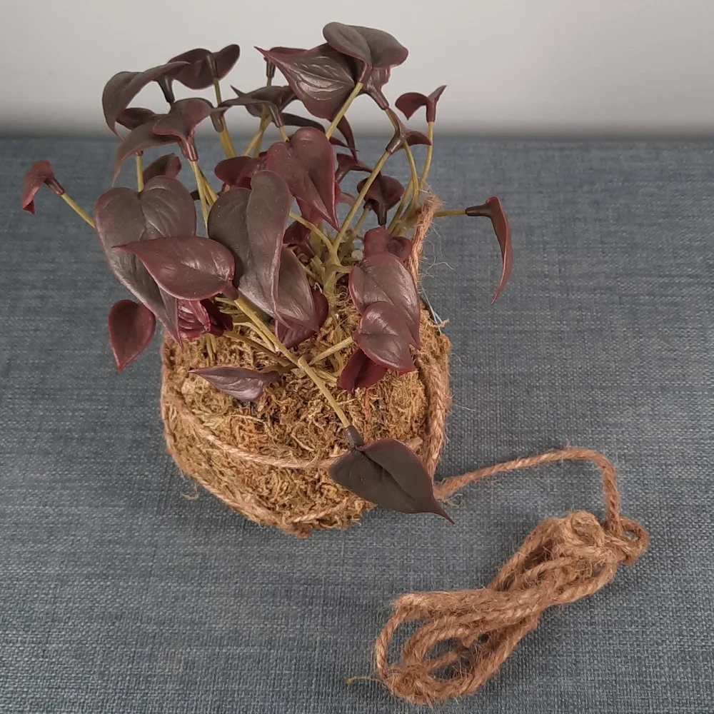 Kokedama Philodendron Artificial Plant Hanging Botanical Moss Home Decoration